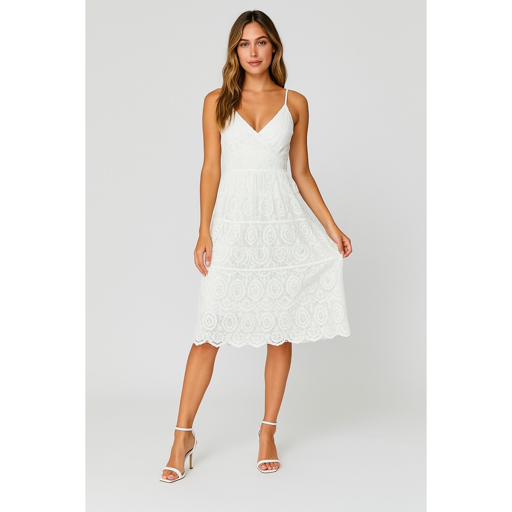 Lulus Babydoll Dress Women S White Empire Waist Floral Lace Overlay Back Tie NEW